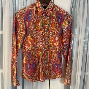 Ralph Lauren Vibrant Paisley Silk Shirt Women Size 2